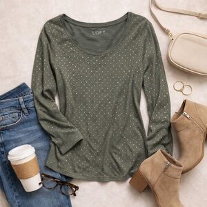 LOFT Metallic Dot Long Sleeve Scoop Neck Top – Women’s Large